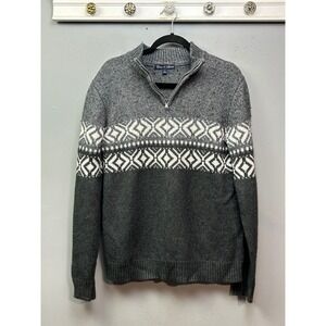 Davis Squire Sweater Mens Large Gray Fair Isle Wool 1/4 Zip Pullover Preppy